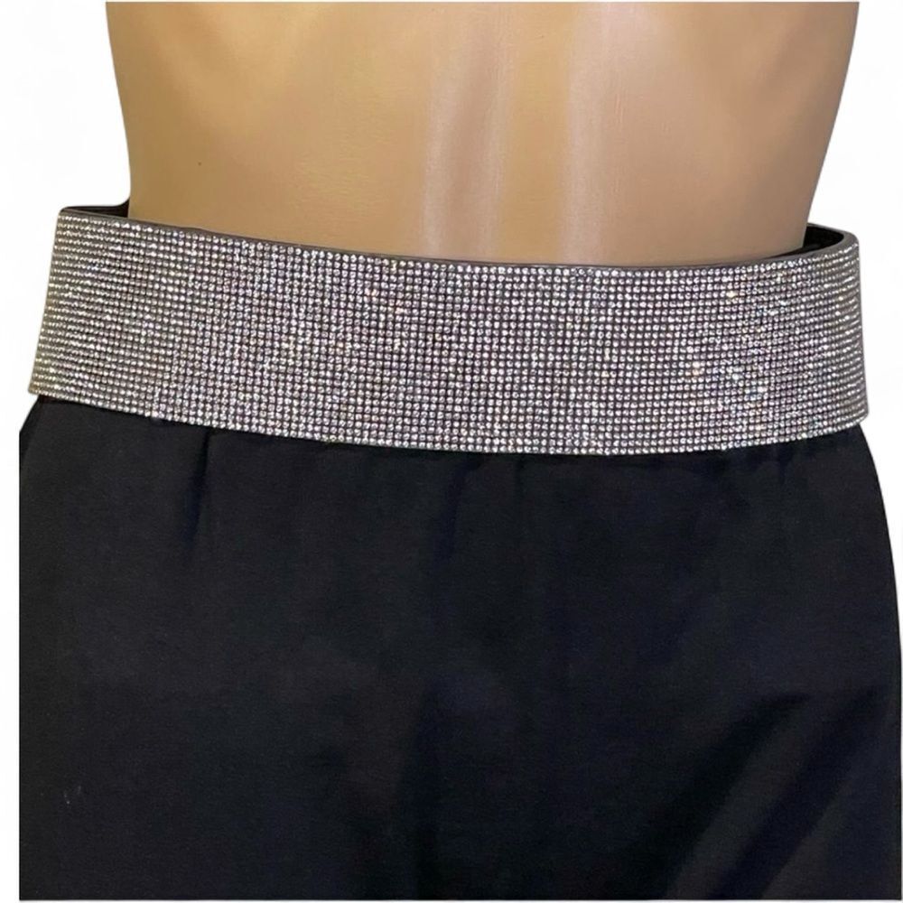 YIK Fung Stretchy Crystal Belt Black with silver Crystals